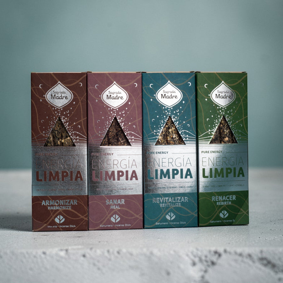 Ritual Energía Limpia | Pack Sahumerios (Armonizar · Sanar · Revitalizar · Renacer) - Sagrada Madre Chile